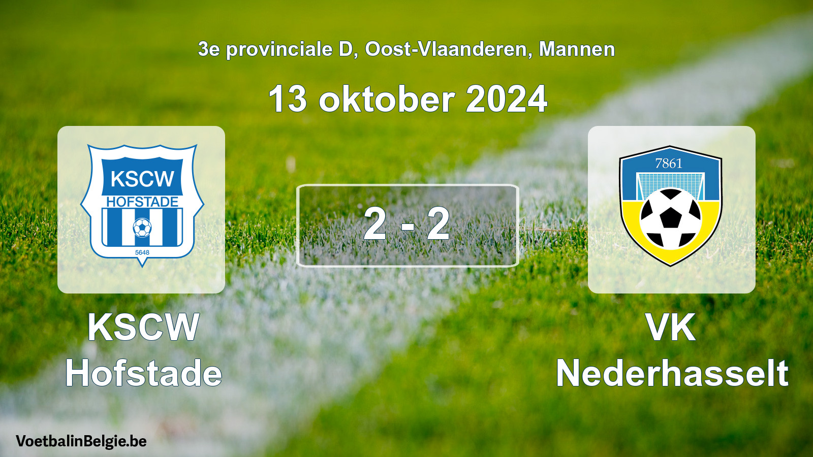 Gespeelde wedstrijd mannenvoetbal: KSCW Hofstade - VK Nederhasselt 2 - 2 (13 oktober 2024)
