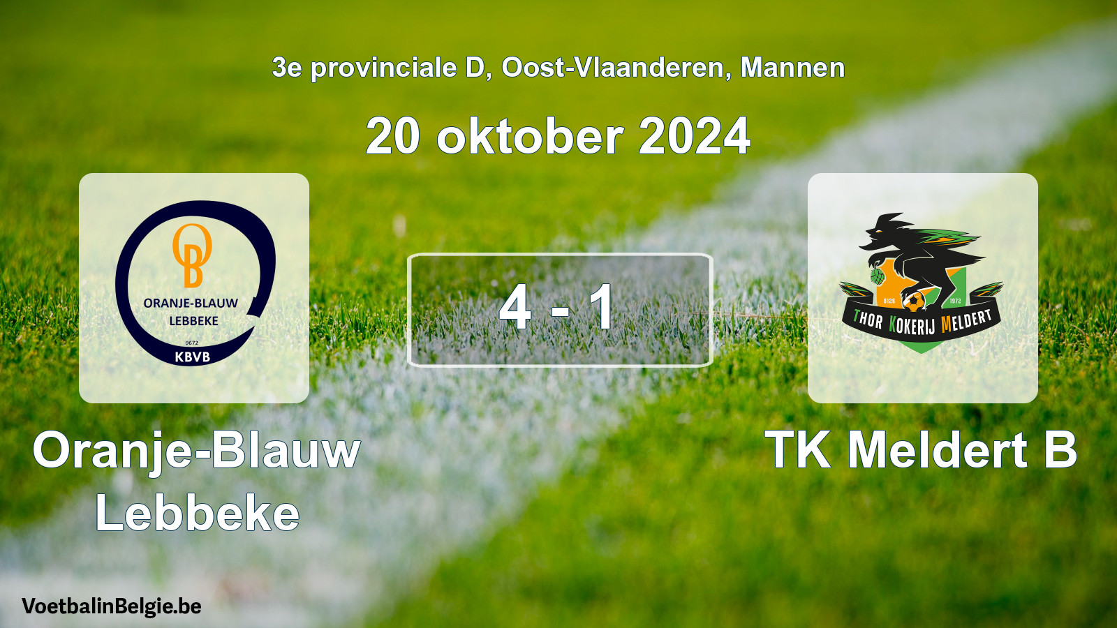 Gespeelde wedstrijd mannenvoetbal: Oranje-Blauw Lebbeke - TK Meldert B 4 - 1 (20 oktober 2024)