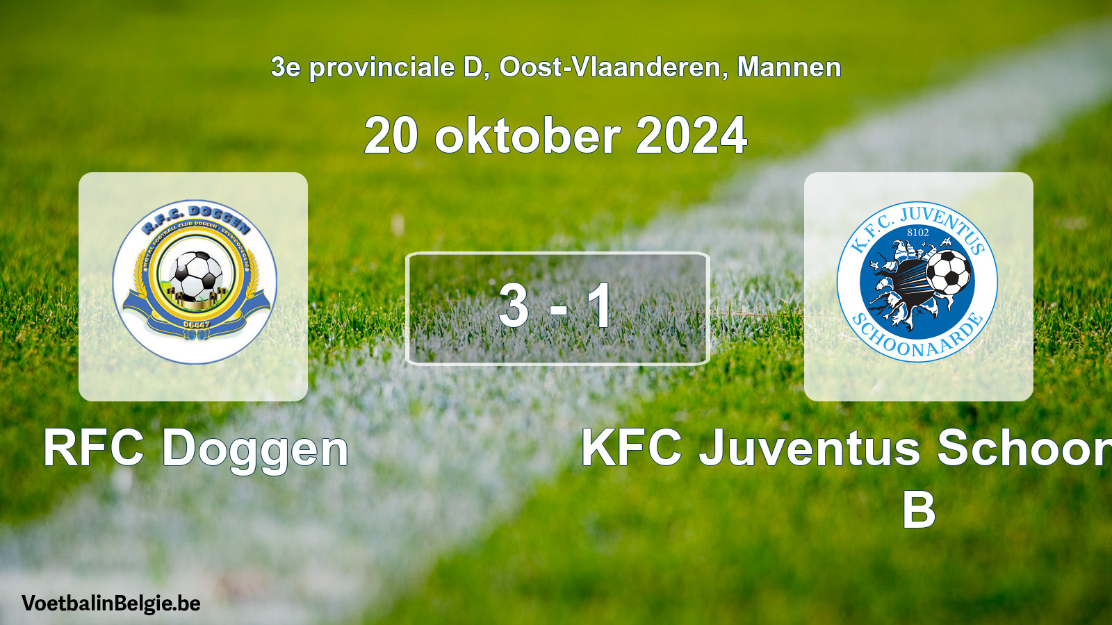 Gespeelde wedstrijd mannenvoetbal: RFC Doggen - KFC Juventus Schoonaarde B 3 - 1 (20 oktober 2024)