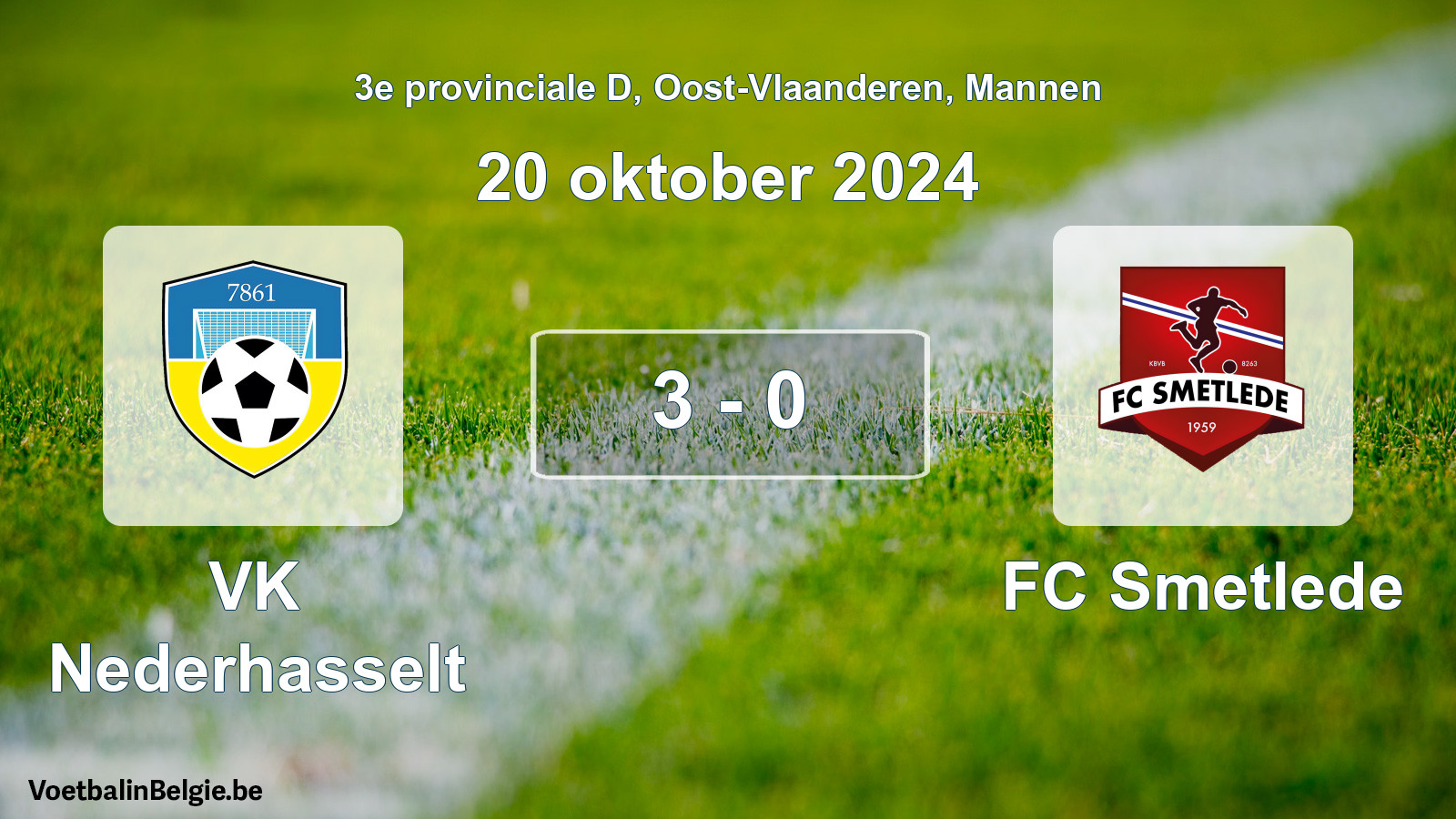 Gespeelde wedstrijd mannenvoetbal: VK Nederhasselt - FC Smetlede 3 - 0 (20 oktober 2024)