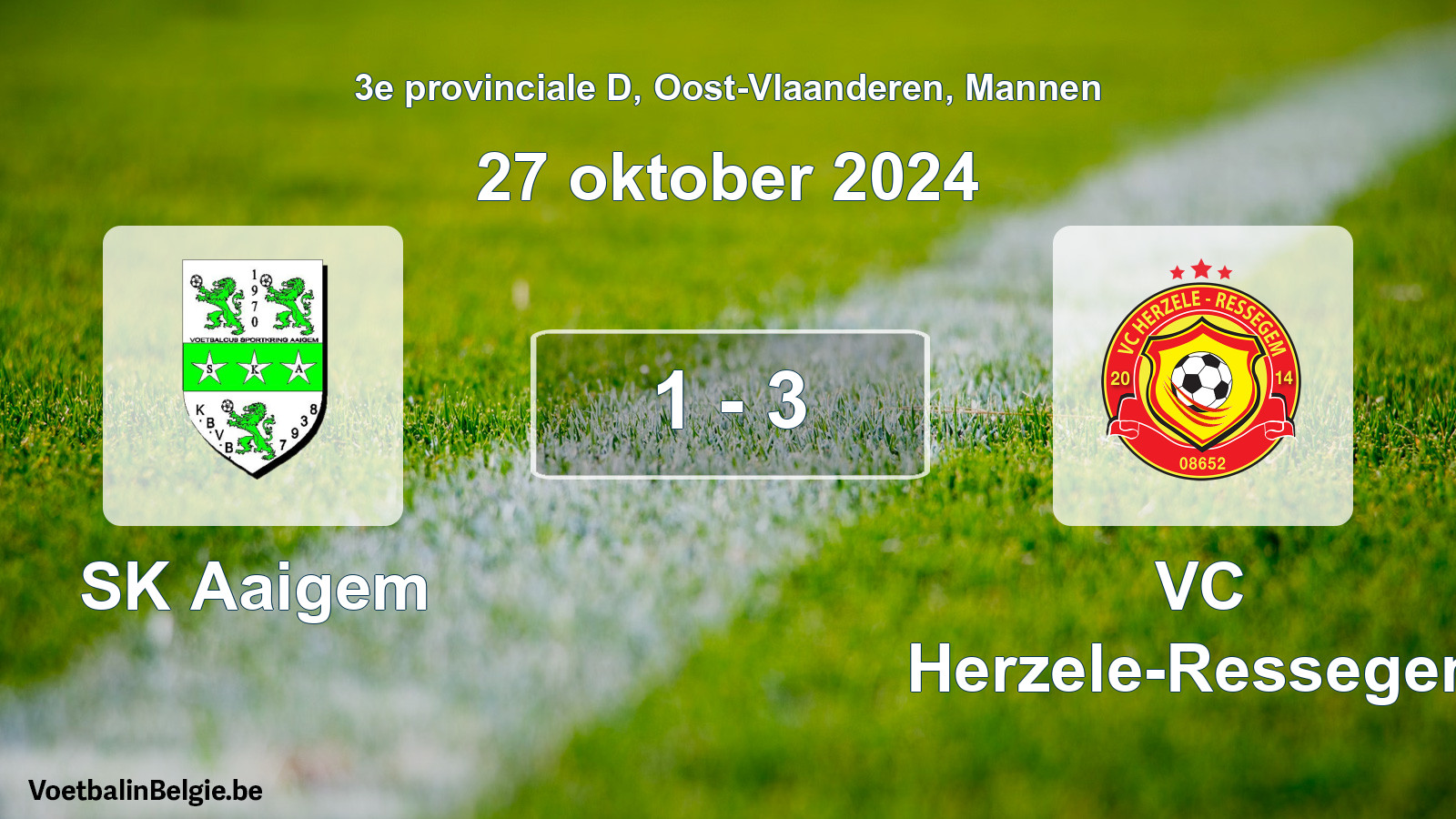 Gespeelde wedstrijd mannenvoetbal: SK Aaigem - VC Herzele-Ressegem 1 - 3 (27 oktober 2024)