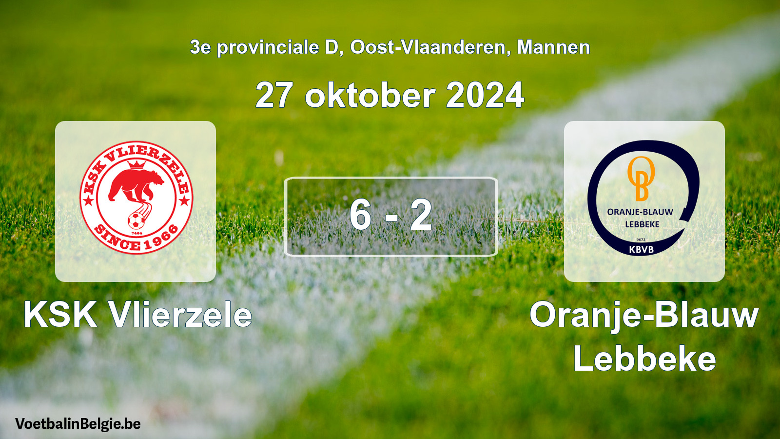 Gespeelde wedstrijd mannenvoetbal: KSK Vlierzele - Oranje-Blauw Lebbeke 6 - 2 (27 oktober 2024)