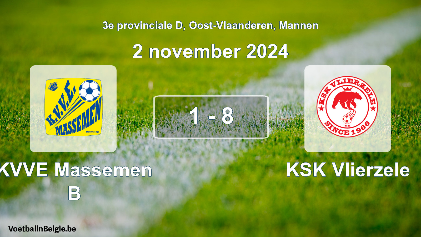 Gespeelde wedstrijd mannenvoetbal: KVVE Massemen B - KSK Vlierzele 1 - 8 (2 november 2024)
