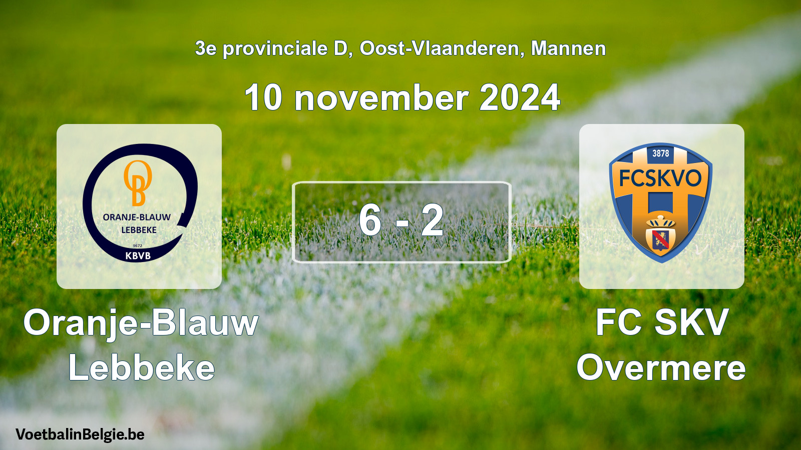 Gespeelde wedstrijd mannenvoetbal: Oranje-Blauw Lebbeke - FC SKV Overmere 6 - 2 (10 november 2024)