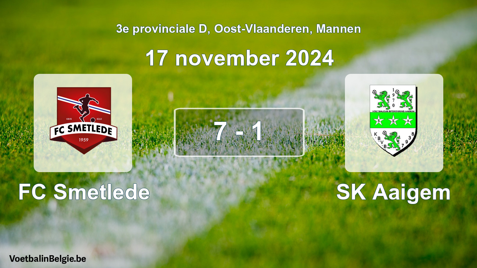 Gespeelde wedstrijd mannenvoetbal: FC Smetlede - SK Aaigem 7 - 1 (17 november 2024)