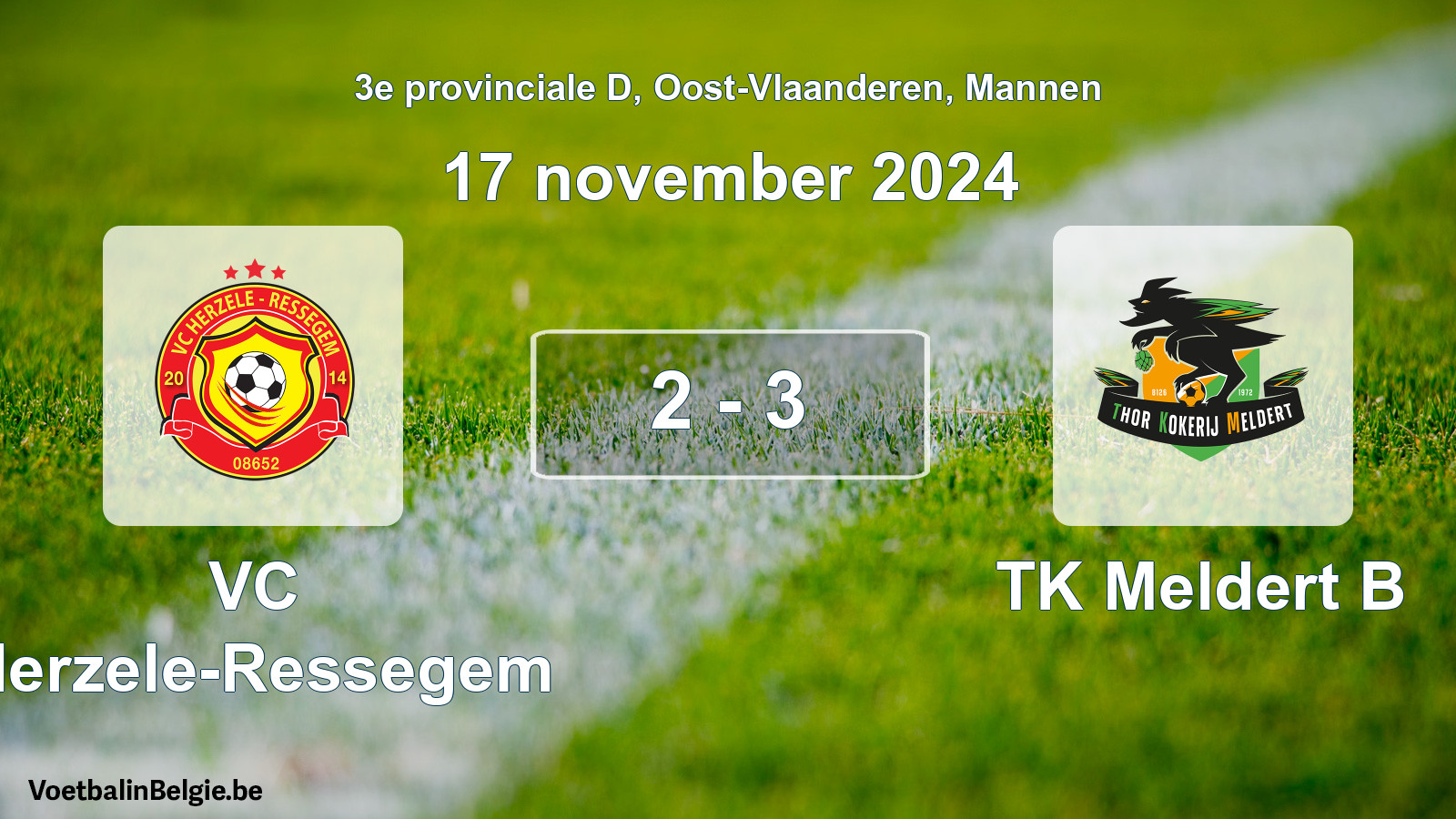 Gespeelde wedstrijd mannenvoetbal: VC Herzele-Ressegem - TK Meldert B 2 - 3 (17 november 2024)