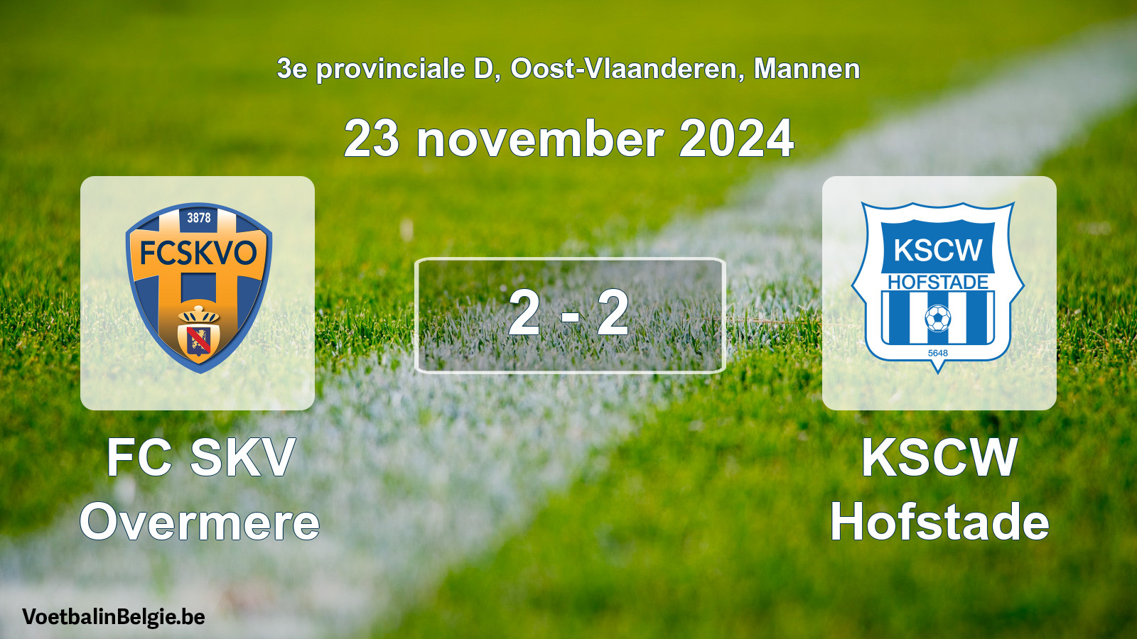 Gespeelde wedstrijd mannenvoetbal: FC SKV Overmere - KSCW Hofstade 2 - 2 (23 november 2024)