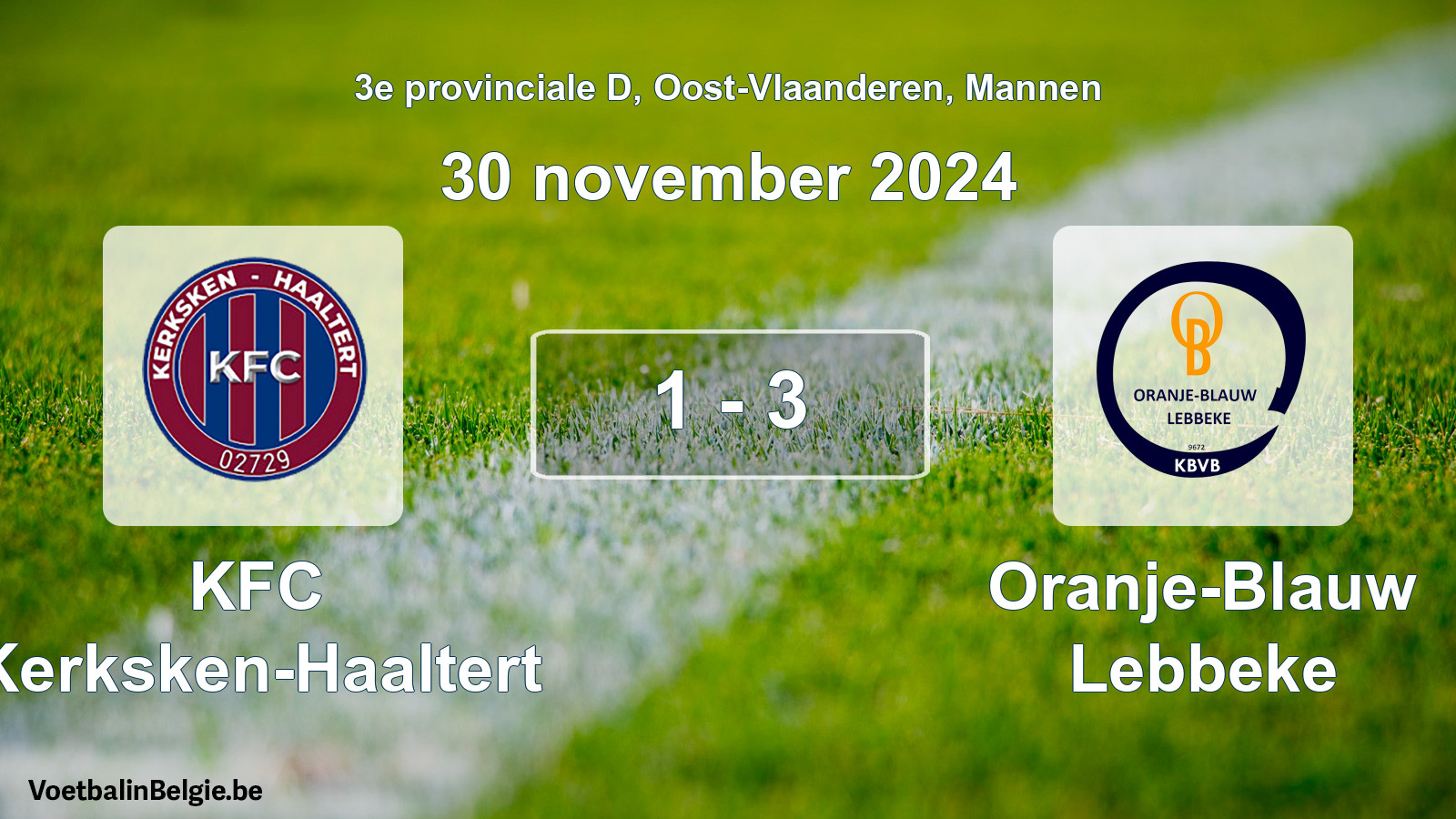 Gespeelde wedstrijd mannenvoetbal: KFC Kerksken-Haaltert - Oranje-Blauw Lebbeke 1 - 3 (30 november 2024)