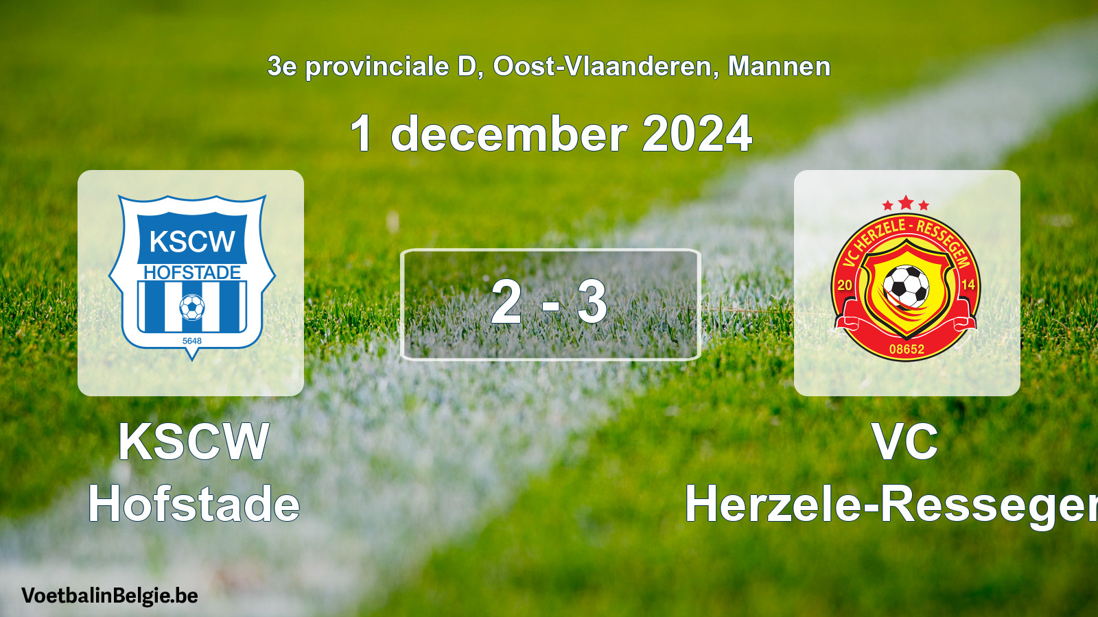 Gespeelde wedstrijd mannenvoetbal: KSCW Hofstade - VC Herzele-Ressegem 2 - 3 (1 december 2024)