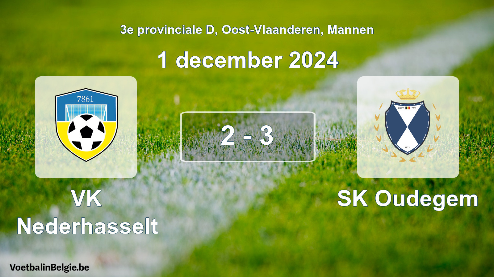 Gespeelde wedstrijd mannenvoetbal: VK Nederhasselt - SK Oudegem 2 - 3 (1 december 2024)