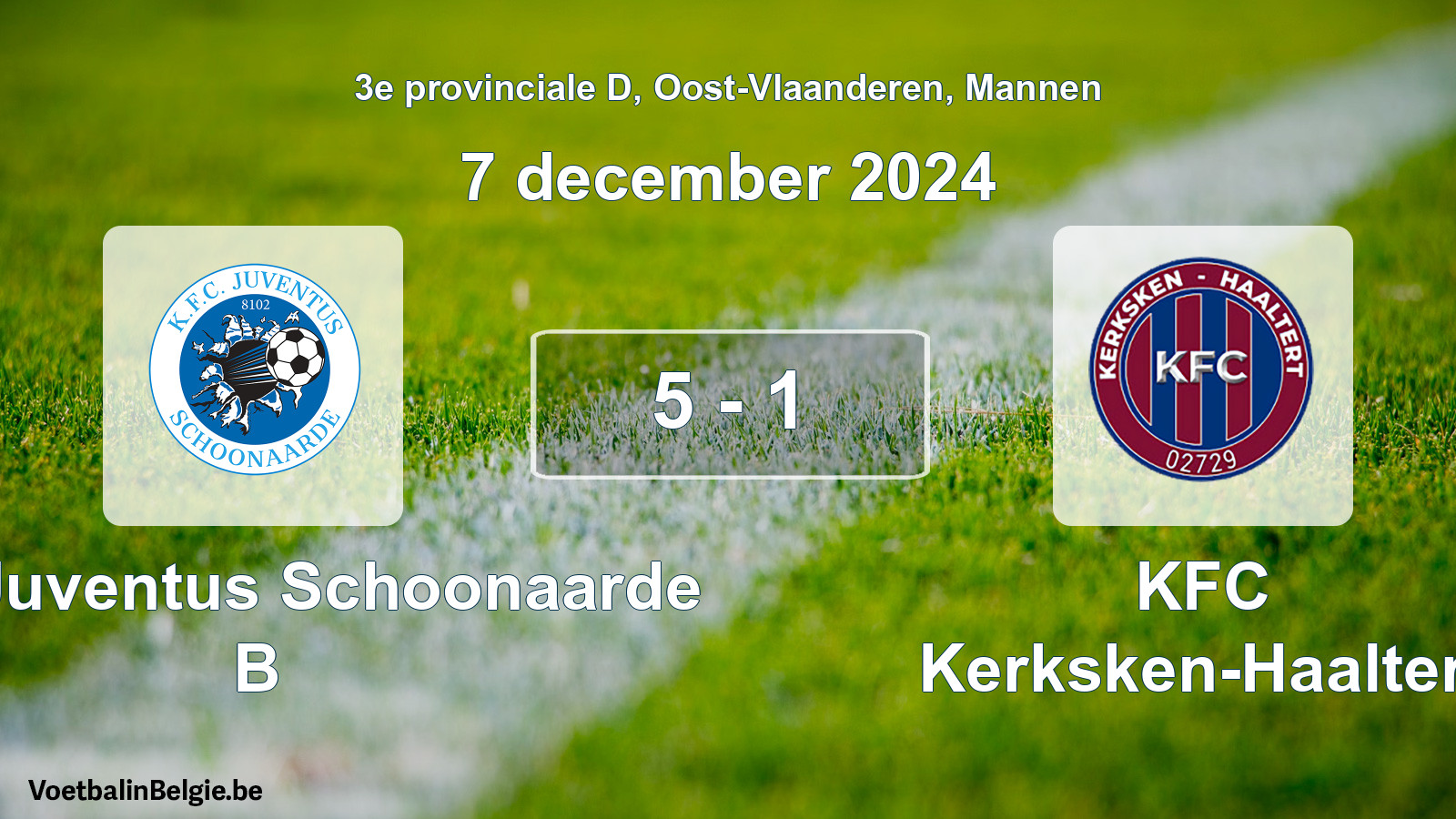 Gespeelde wedstrijd mannenvoetbal: KFC Juventus Schoonaarde B - KFC Kerksken-Haaltert 5 - 1 (7 december 2024)