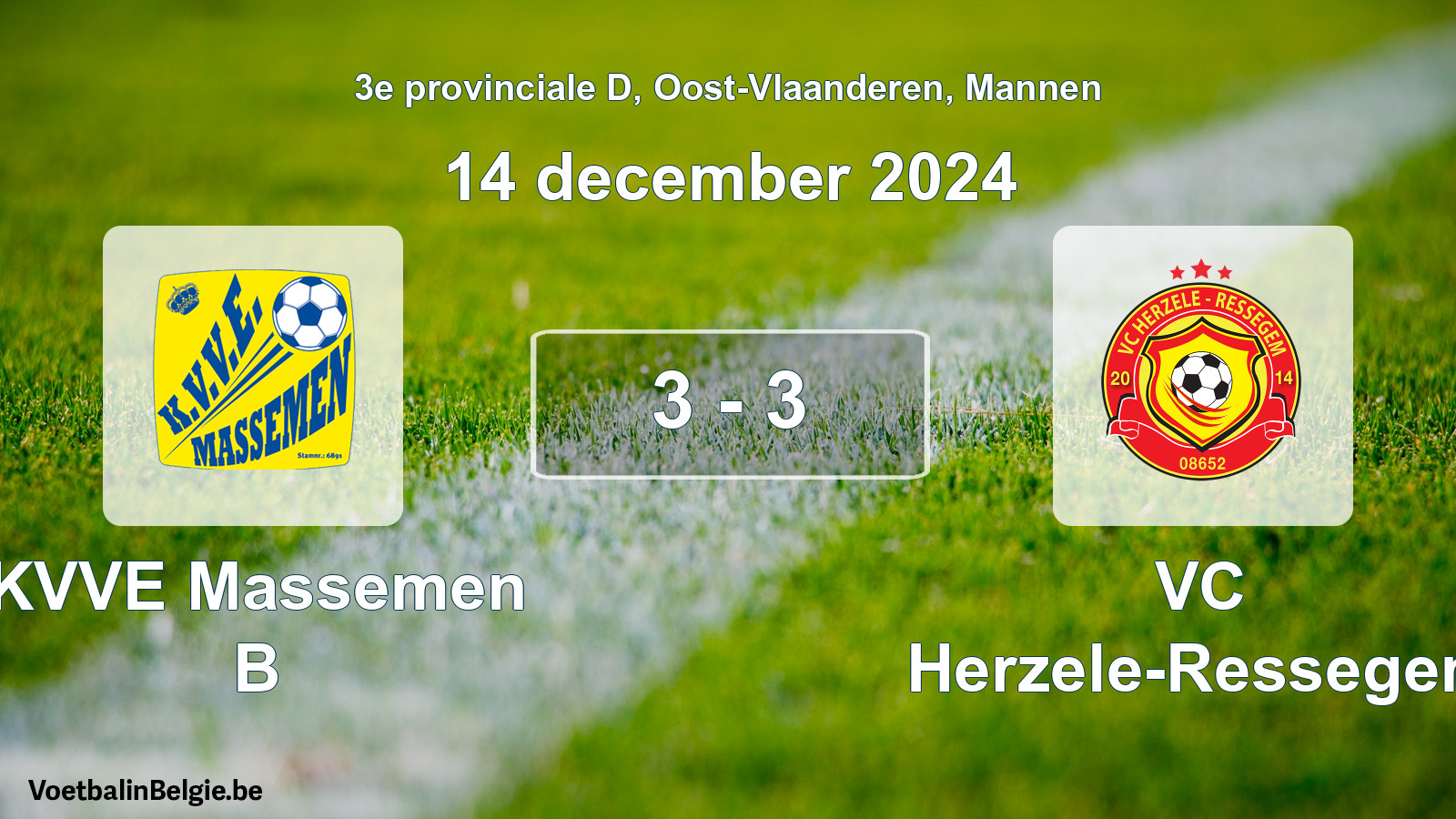 Gespeelde wedstrijd mannenvoetbal: KVVE Massemen B - VC Herzele-Ressegem 3 - 3 (14 december 2024)
