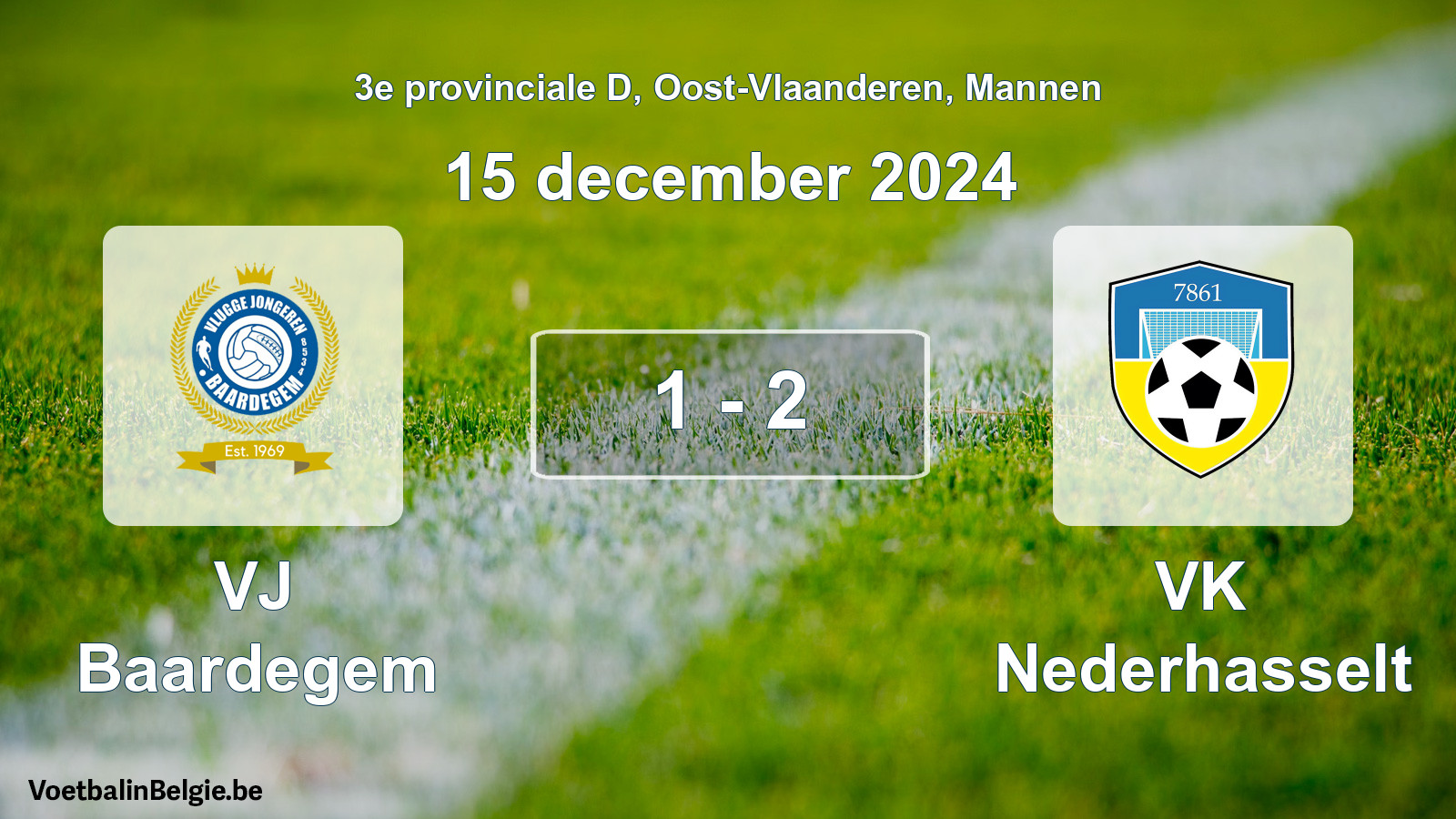 Gespeelde wedstrijd mannenvoetbal: VJ Baardegem - VK Nederhasselt 1 - 2 (15 december 2024)