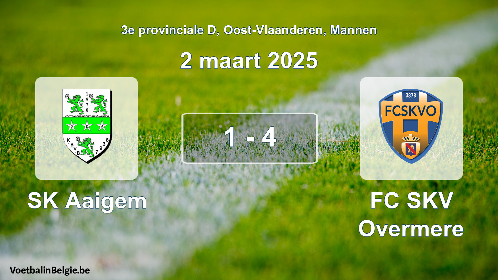 Gespeelde wedstrijd mannenvoetbal: SK Aaigem - FC SKV Overmere 1 - 4 (2 maart 2025)
