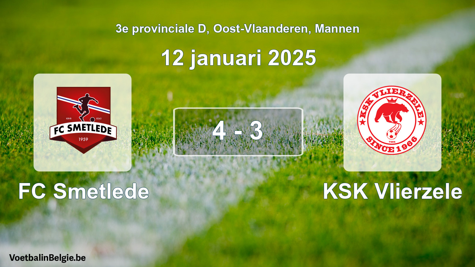 Gespeelde wedstrijd mannenvoetbal: FC Smetlede - KSK Vlierzele 4 - 3 (12 januari 2025)