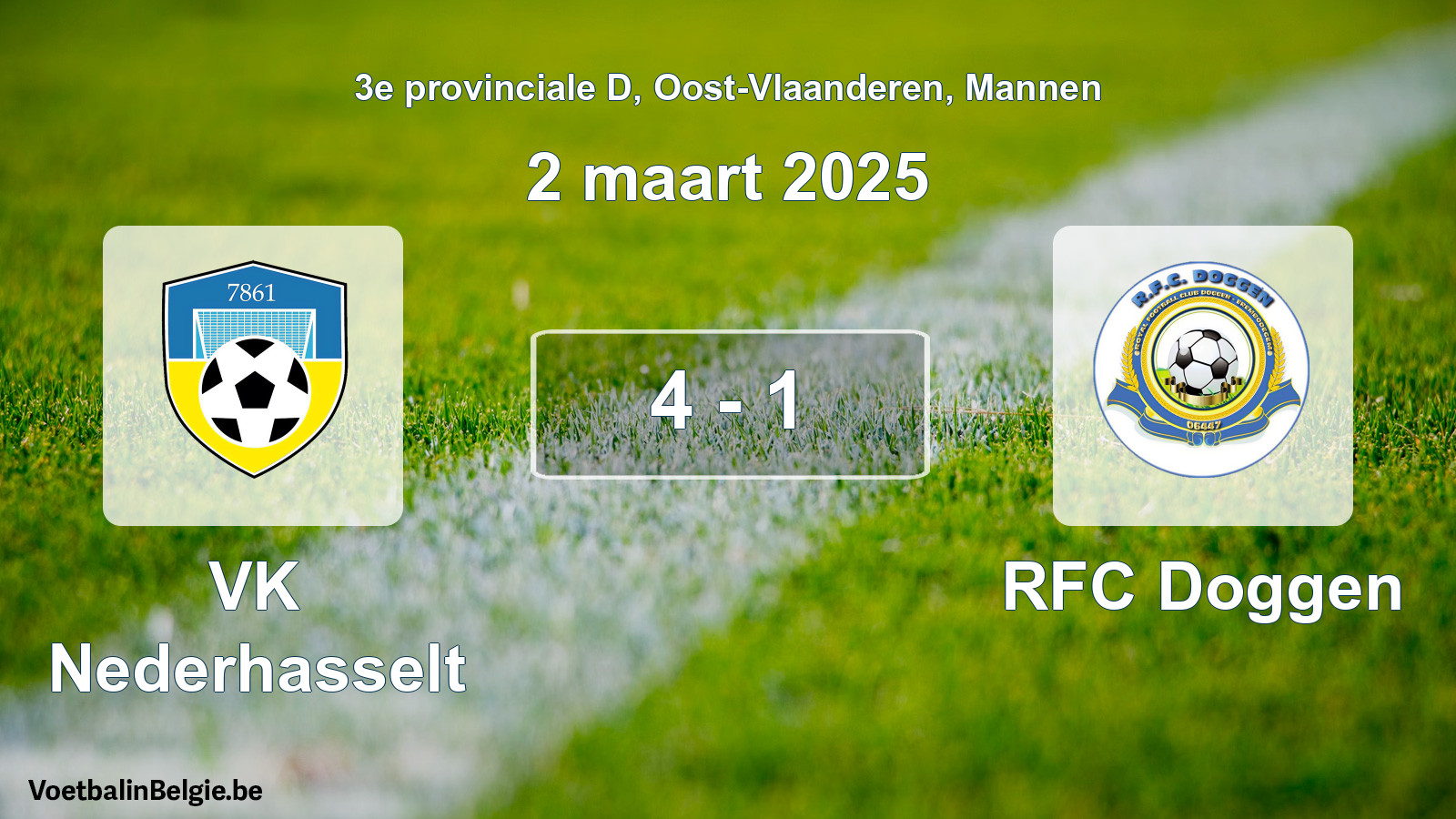 Gespeelde wedstrijd mannenvoetbal: VK Nederhasselt - RFC Doggen 4 - 1 (2 maart 2025)