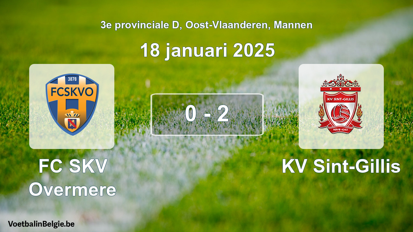 Gespeelde wedstrijd mannenvoetbal: FC SKV Overmere - KV Sint-Gillis 0 - 2 (18 januari 2025)