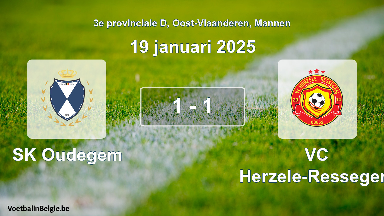 Gespeelde wedstrijd mannenvoetbal: SK Oudegem - VC Herzele-Ressegem 1 - 1 (19 januari 2025)