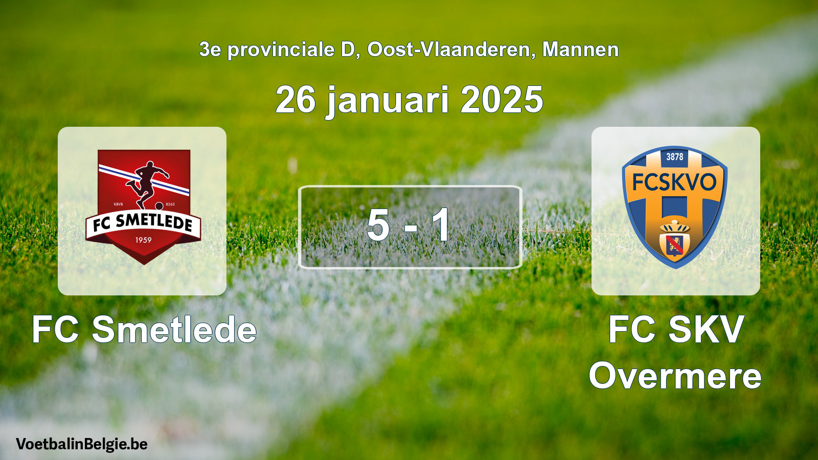 Gespeelde wedstrijd mannenvoetbal: FC Smetlede - FC SKV Overmere 5 - 1 (26 januari 2025)