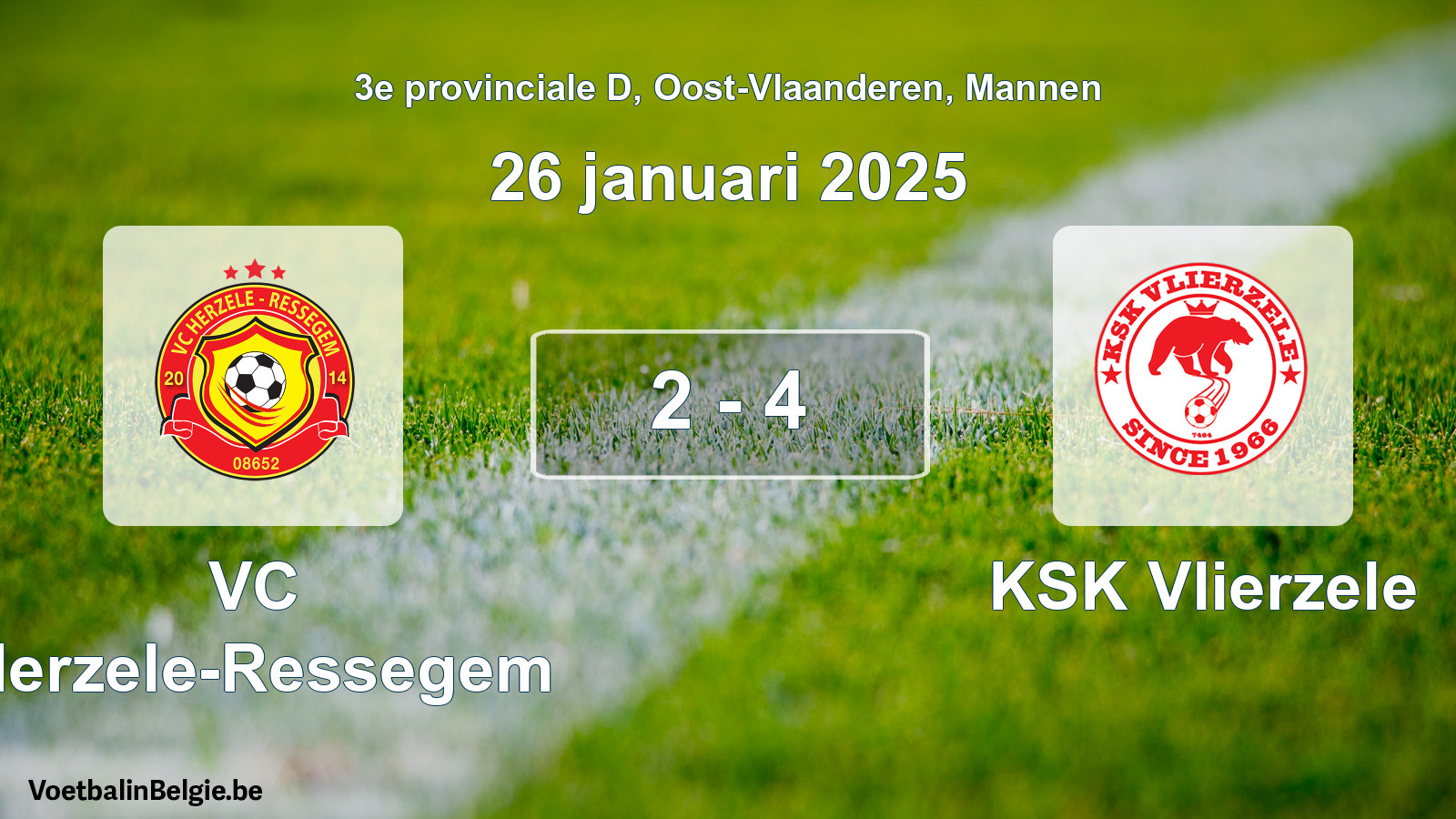 Gespeelde wedstrijd mannenvoetbal: VC Herzele-Ressegem - KSK Vlierzele 2 - 4 (26 januari 2025)