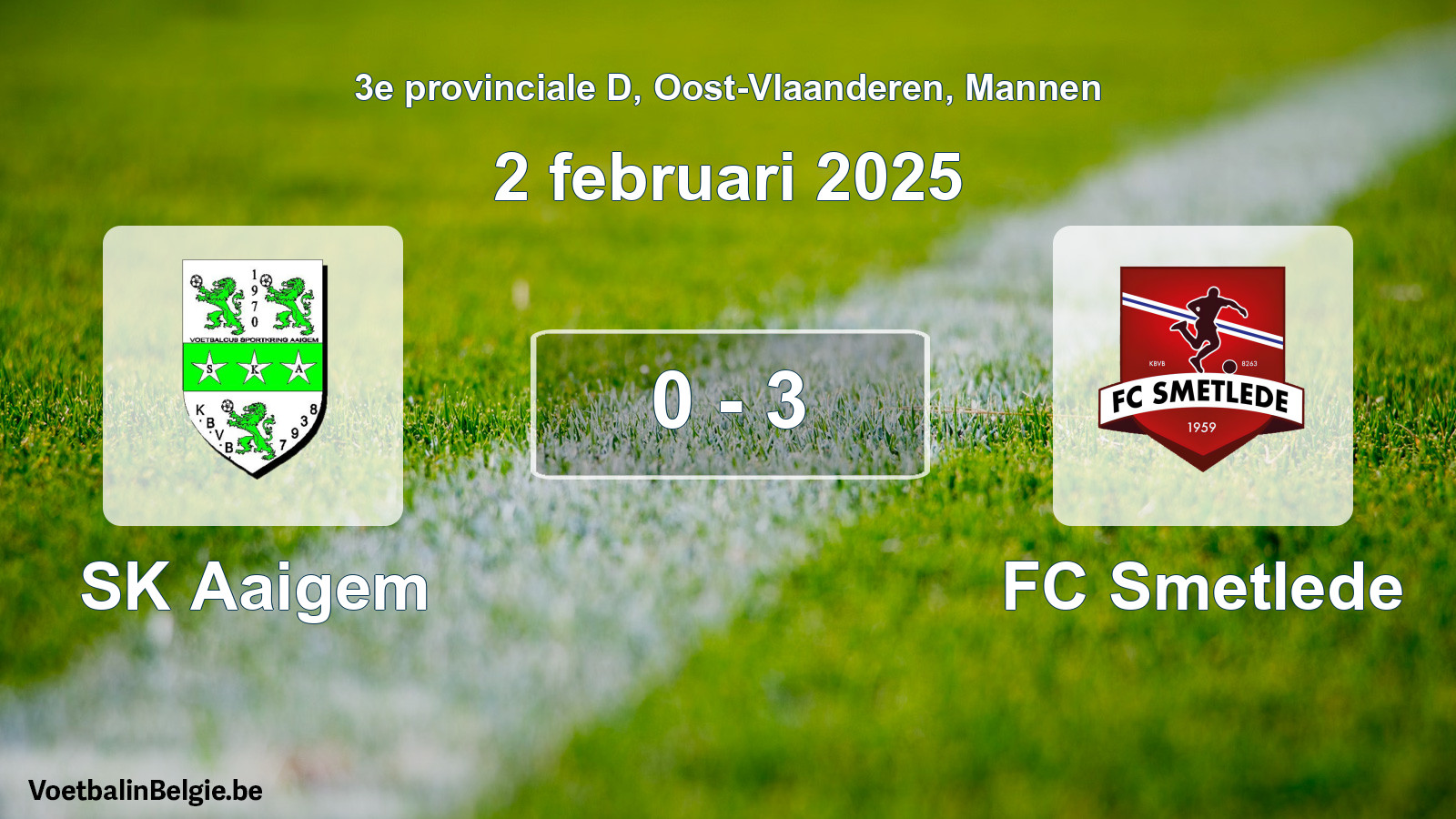 Gespeelde wedstrijd mannenvoetbal: SK Aaigem - FC Smetlede 0 - 3 (2 februari 2025)