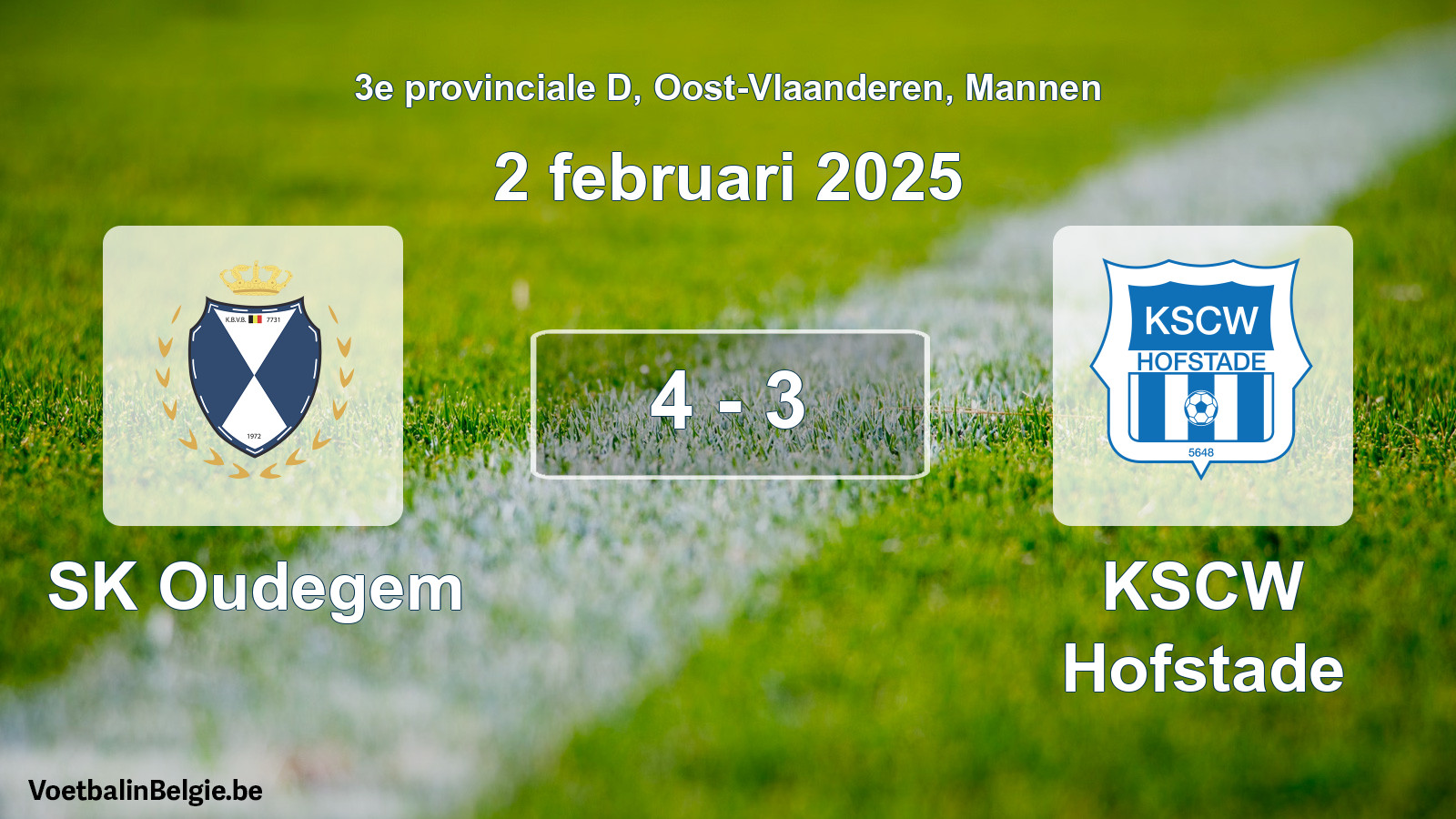 Gespeelde wedstrijd mannenvoetbal: SK Oudegem - KSCW Hofstade 4 - 3 (2 februari 2025)