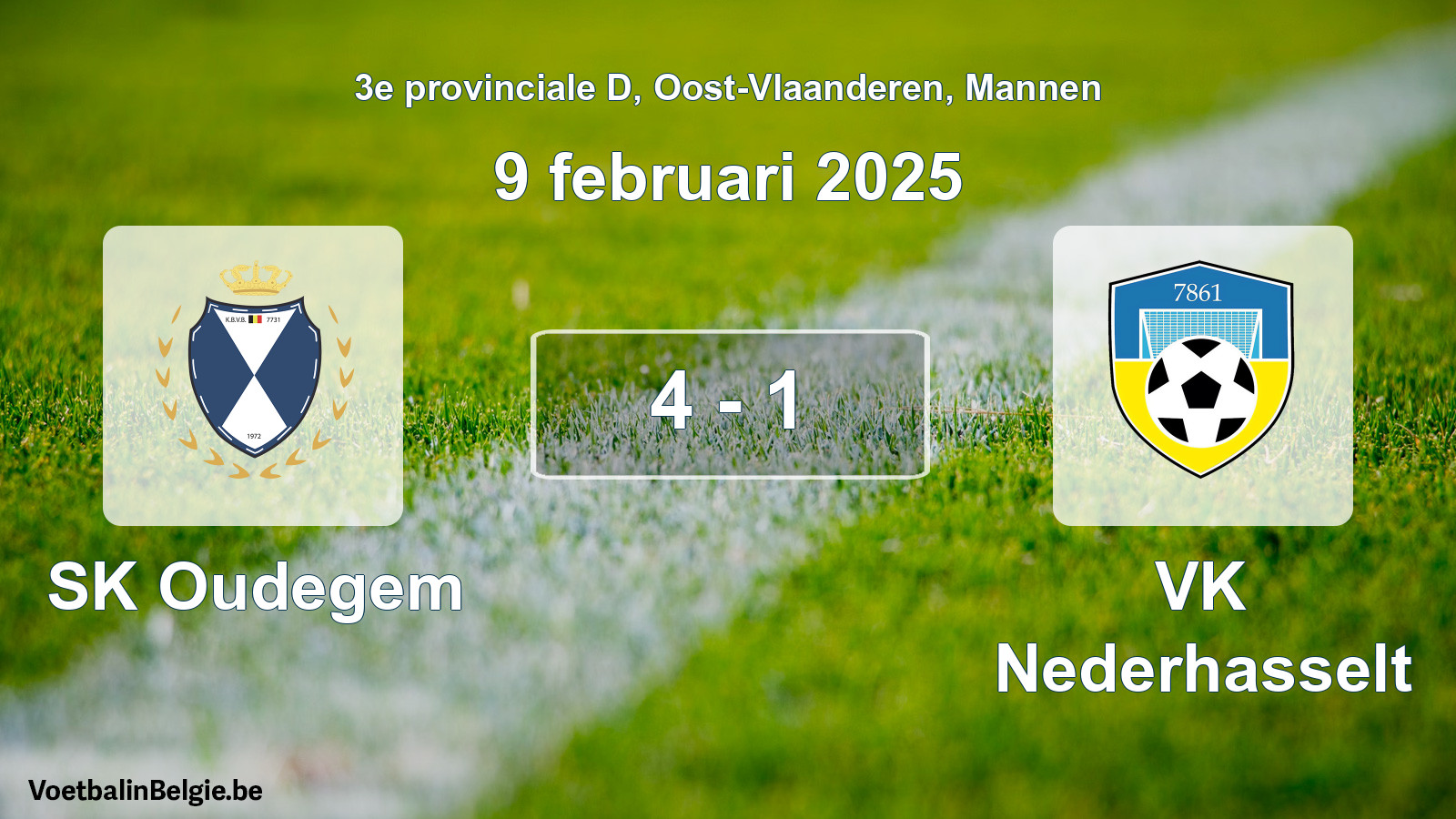 Gespeelde wedstrijd mannenvoetbal: SK Oudegem - VK Nederhasselt 4 - 1 (9 februari 2025)