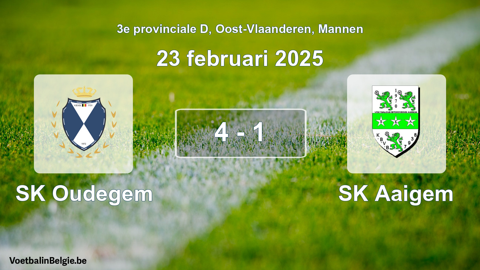 Gespeelde wedstrijd mannenvoetbal: SK Oudegem - SK Aaigem 4 - 1 (23 februari 2025)