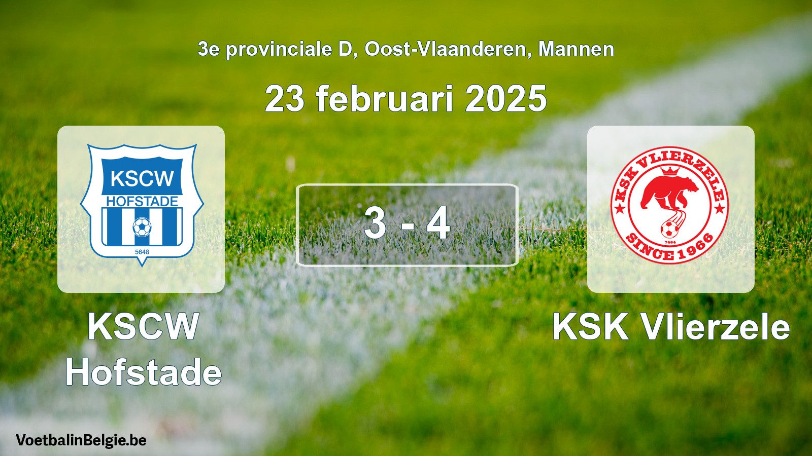 Gespeelde wedstrijd mannenvoetbal: KSCW Hofstade - KSK Vlierzele 3 - 4 (23 februari 2025)