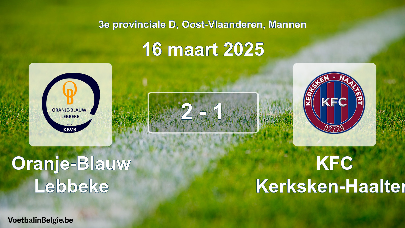 Gespeelde wedstrijd mannenvoetbal: Oranje-Blauw Lebbeke - KFC Kerksken-Haaltert 2 - 1 (16 maart 2025)