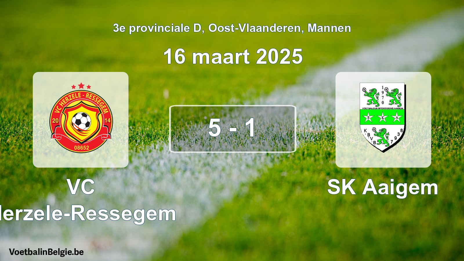 Gespeelde wedstrijd mannenvoetbal: VC Herzele-Ressegem - SK Aaigem 5 - 1 (16 maart 2025)