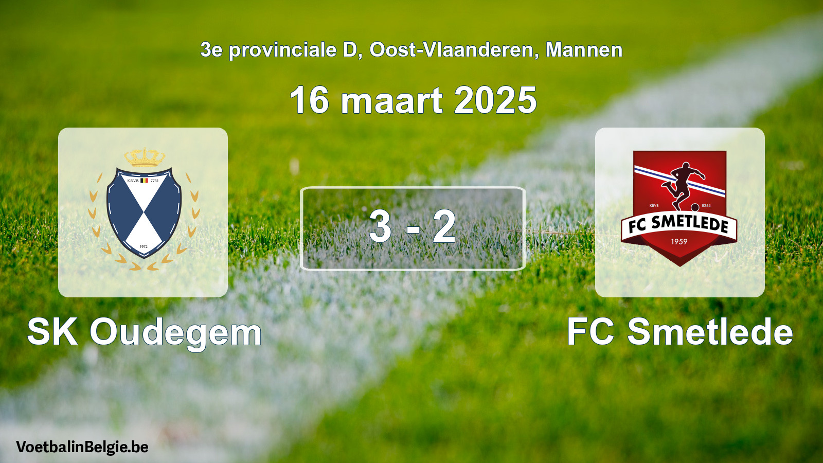 Gespeelde wedstrijd mannenvoetbal: SK Oudegem - FC Smetlede 3 - 2 (16 maart 2025)