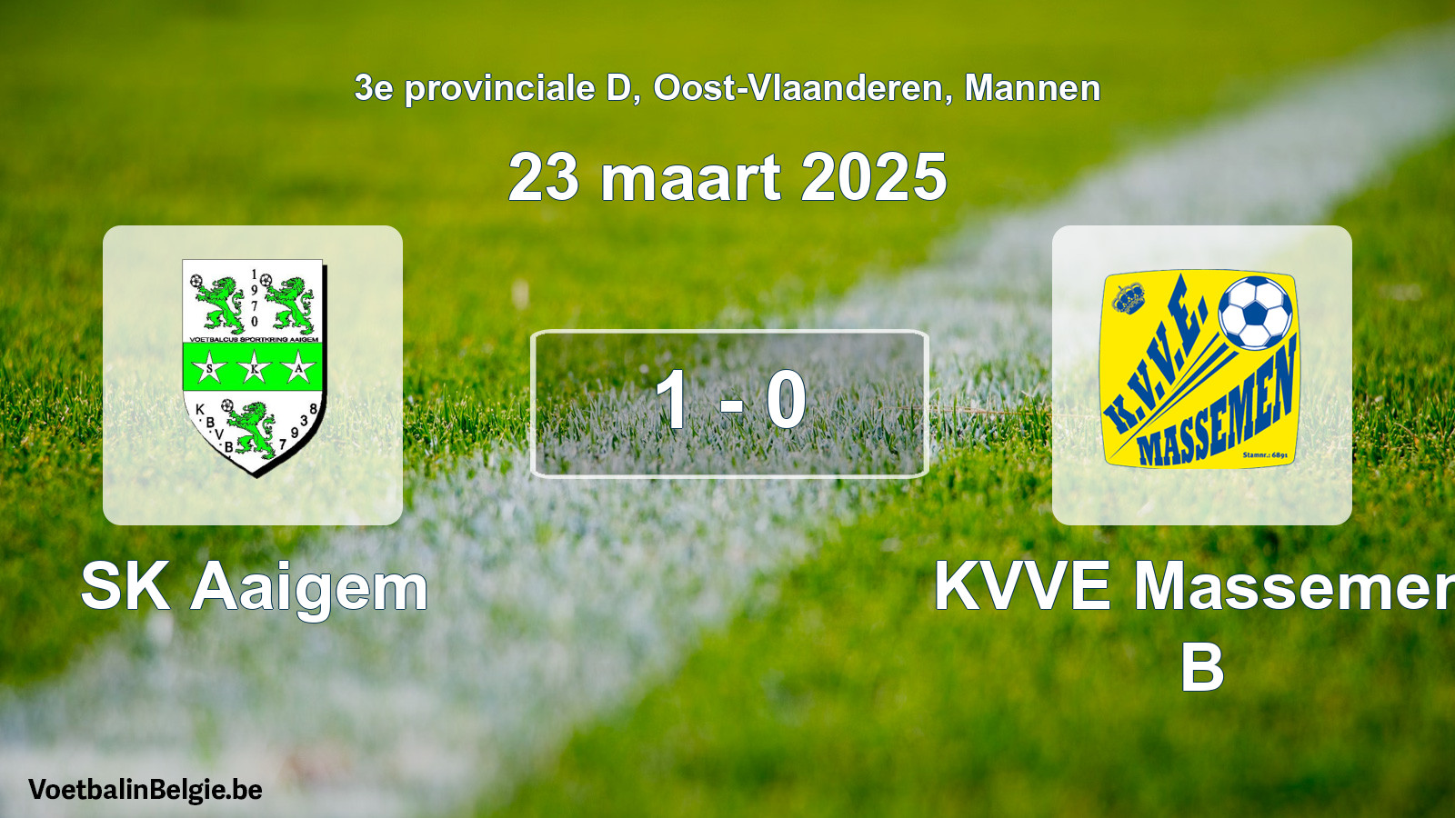Gespeelde wedstrijd mannenvoetbal: SK Aaigem - KVVE Massemen B 1 - 0 (23 maart 2025)