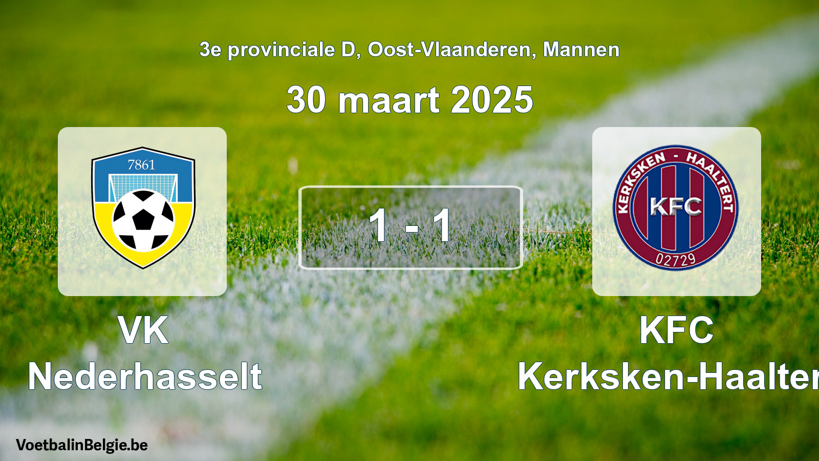 Gespeelde wedstrijd mannenvoetbal: VK Nederhasselt - KFC Kerksken-Haaltert 1 - 1 (30 maart 2025)