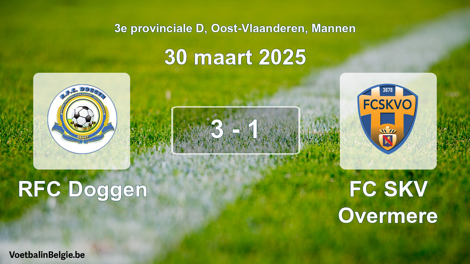 Gespeelde wedstrijd mannenvoetbal: RFC Doggen - FC SKV Overmere 3 - 1 (30 maart 2025)