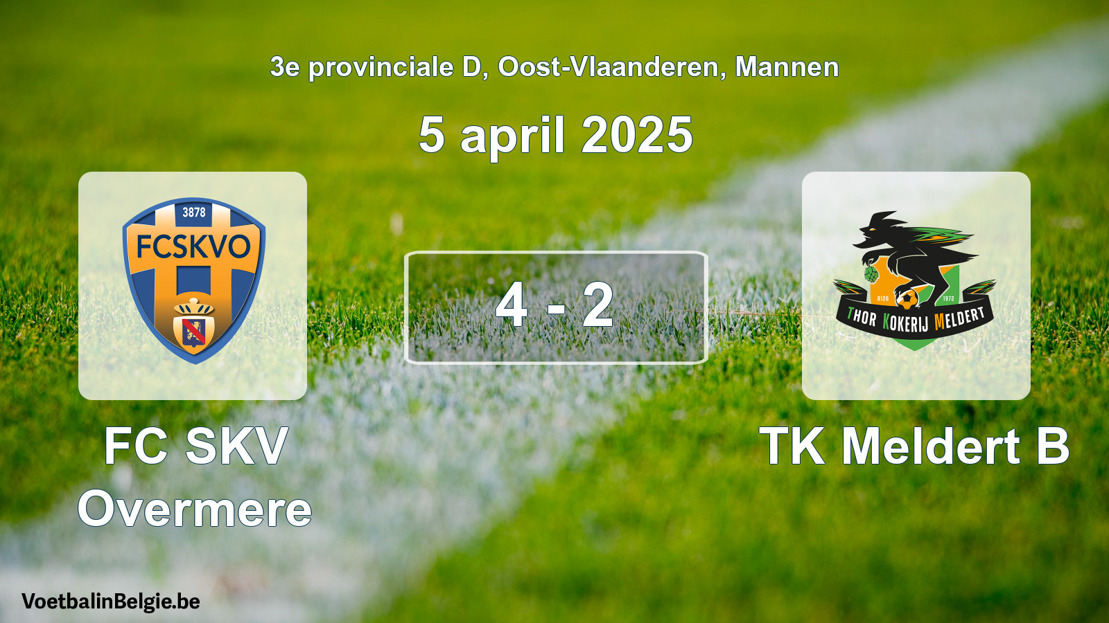 Gespeelde wedstrijd mannenvoetbal: FC SKV Overmere - TK Meldert B 4 - 2 (5 april 2025)