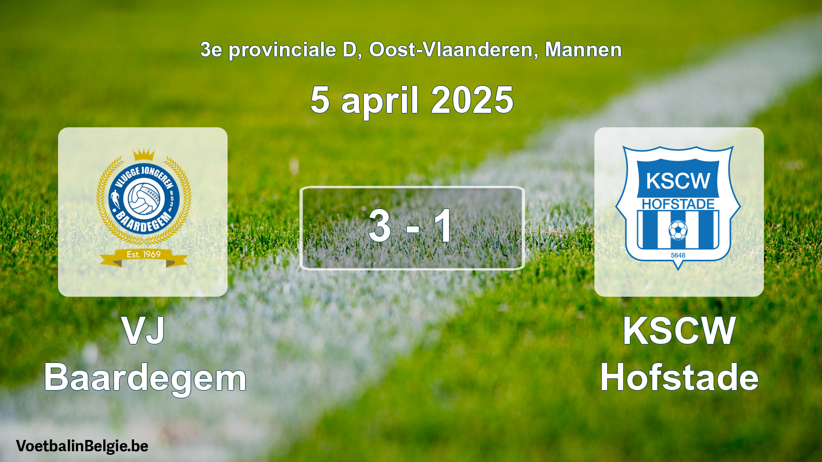 Gespeelde wedstrijd mannenvoetbal: VJ Baardegem - KSCW Hofstade 3 - 1 (5 april 2025)