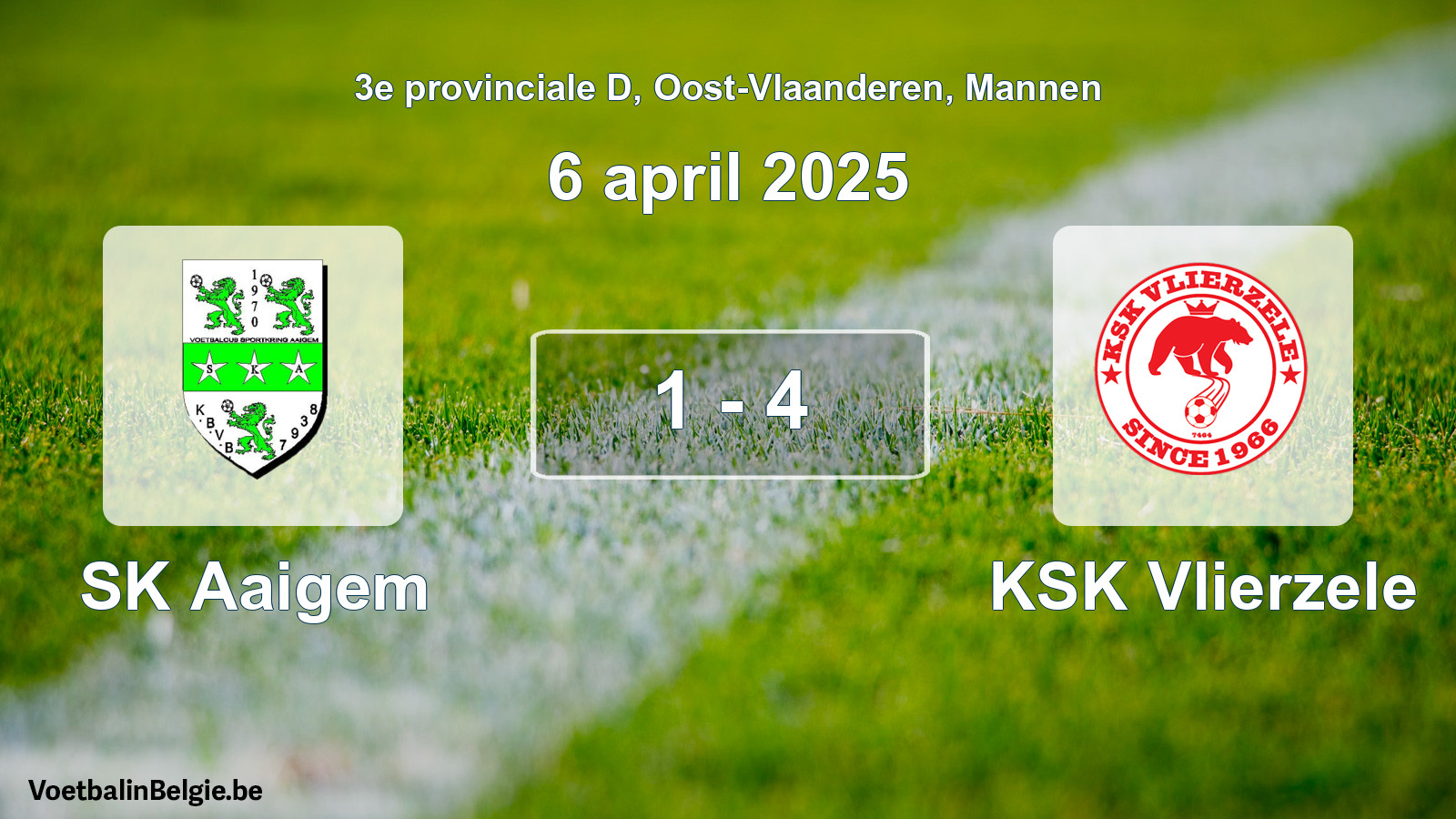 Gespeelde wedstrijd mannenvoetbal: SK Aaigem - KSK Vlierzele 1 - 4 (6 april 2025)