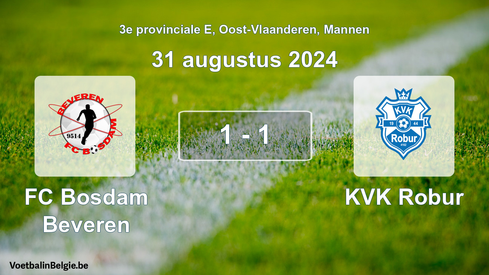 Gespeelde wedstrijd mannenvoetbal: FC Bosdam Beveren - KVK Robur 1 - 1 (31 augustus 2024)