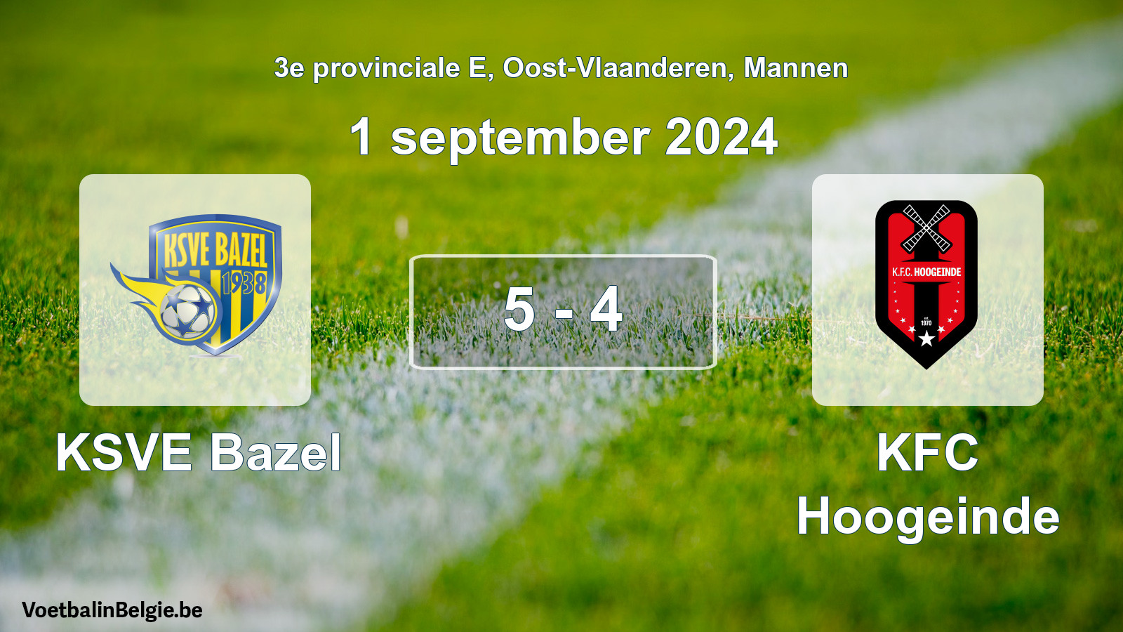 Gespeelde wedstrijd mannenvoetbal: KSVE Bazel - KFC Hoogeinde 5 - 4 (1 september 2024)