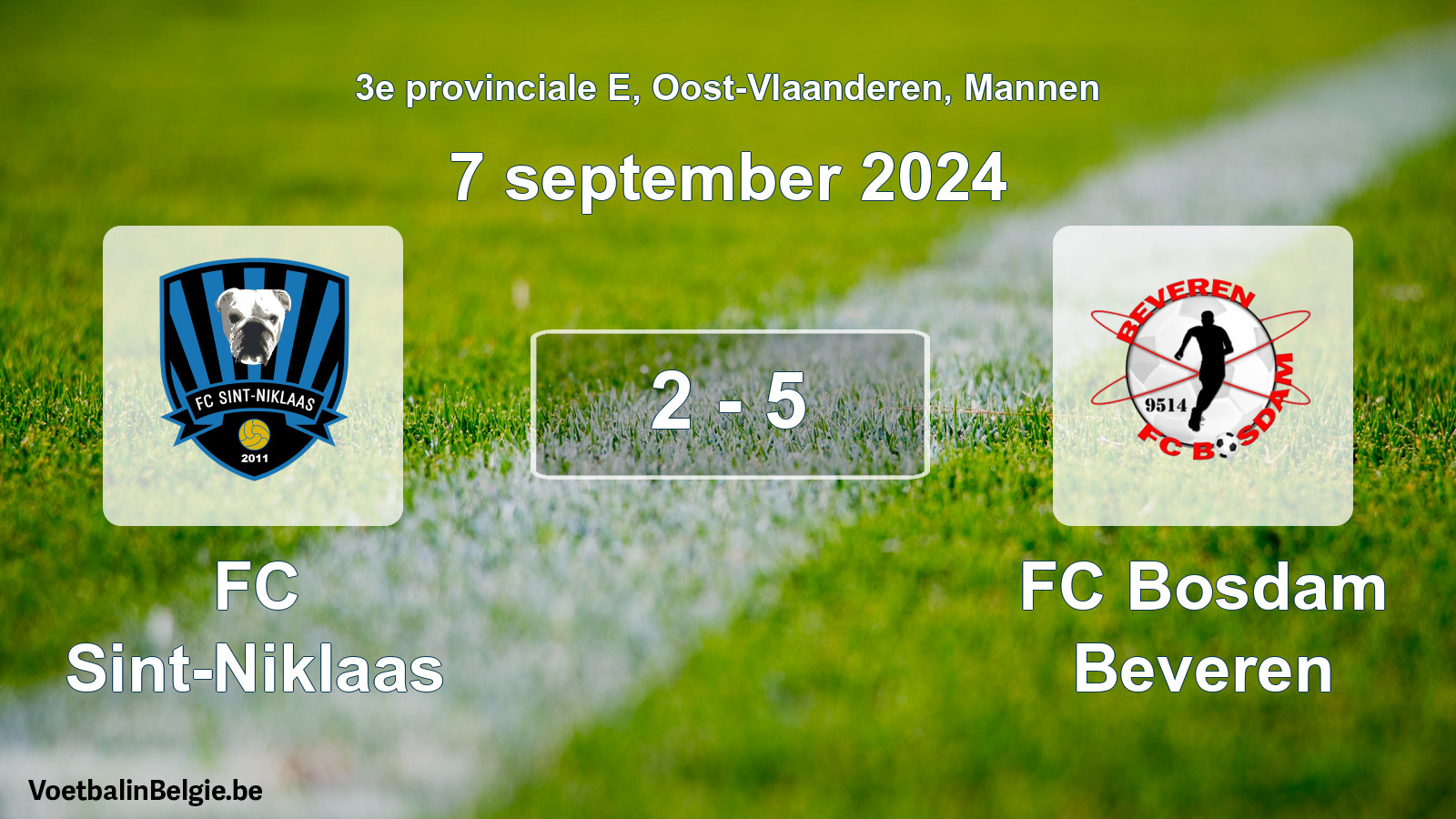 Gespeelde wedstrijd mannenvoetbal: FC Sint-Niklaas - FC Bosdam Beveren 2 - 5 (7 september 2024)