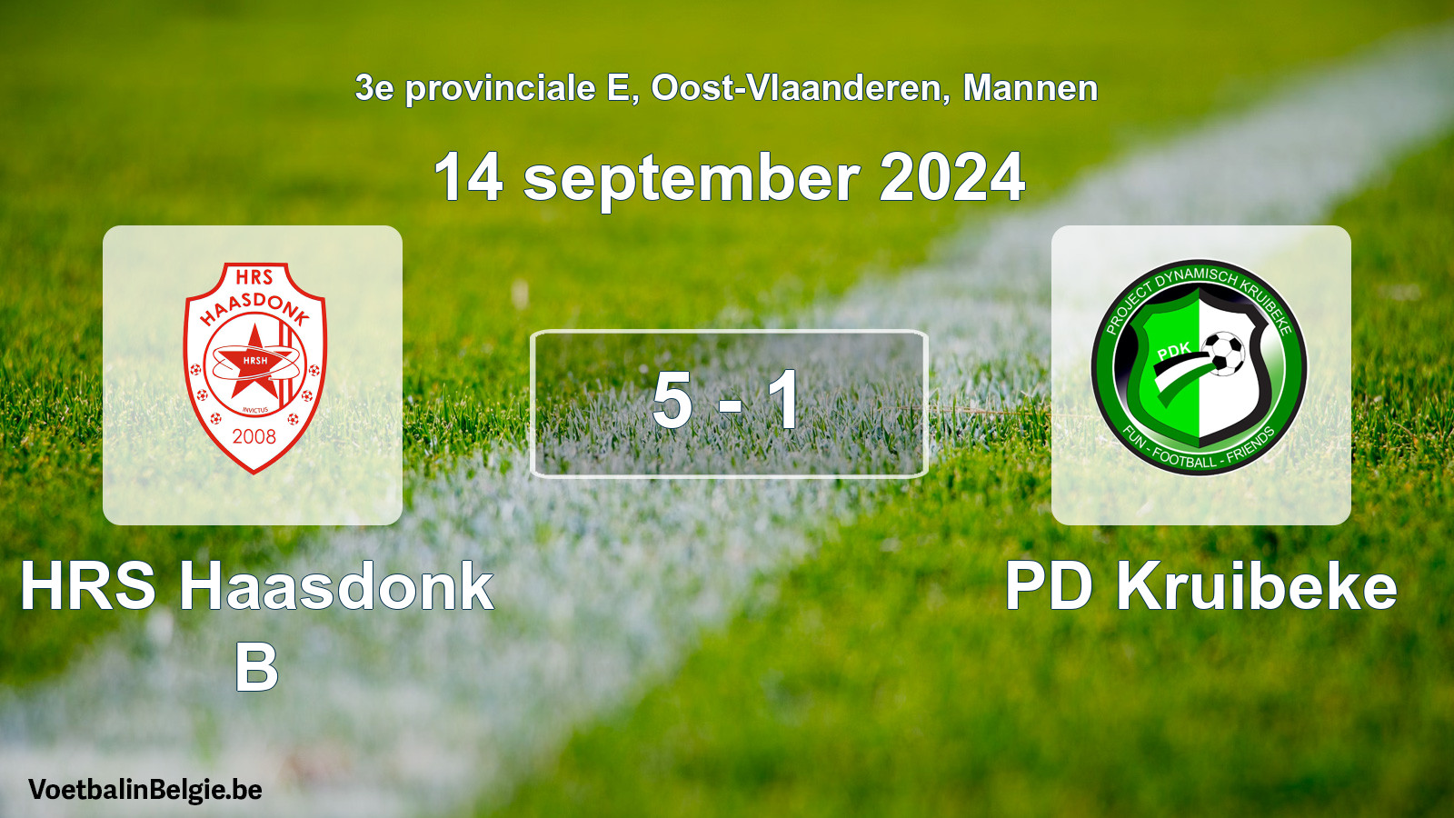 Gespeelde wedstrijd mannenvoetbal: HRS Haasdonk B - PD Kruibeke 5 - 1 (14 september 2024)