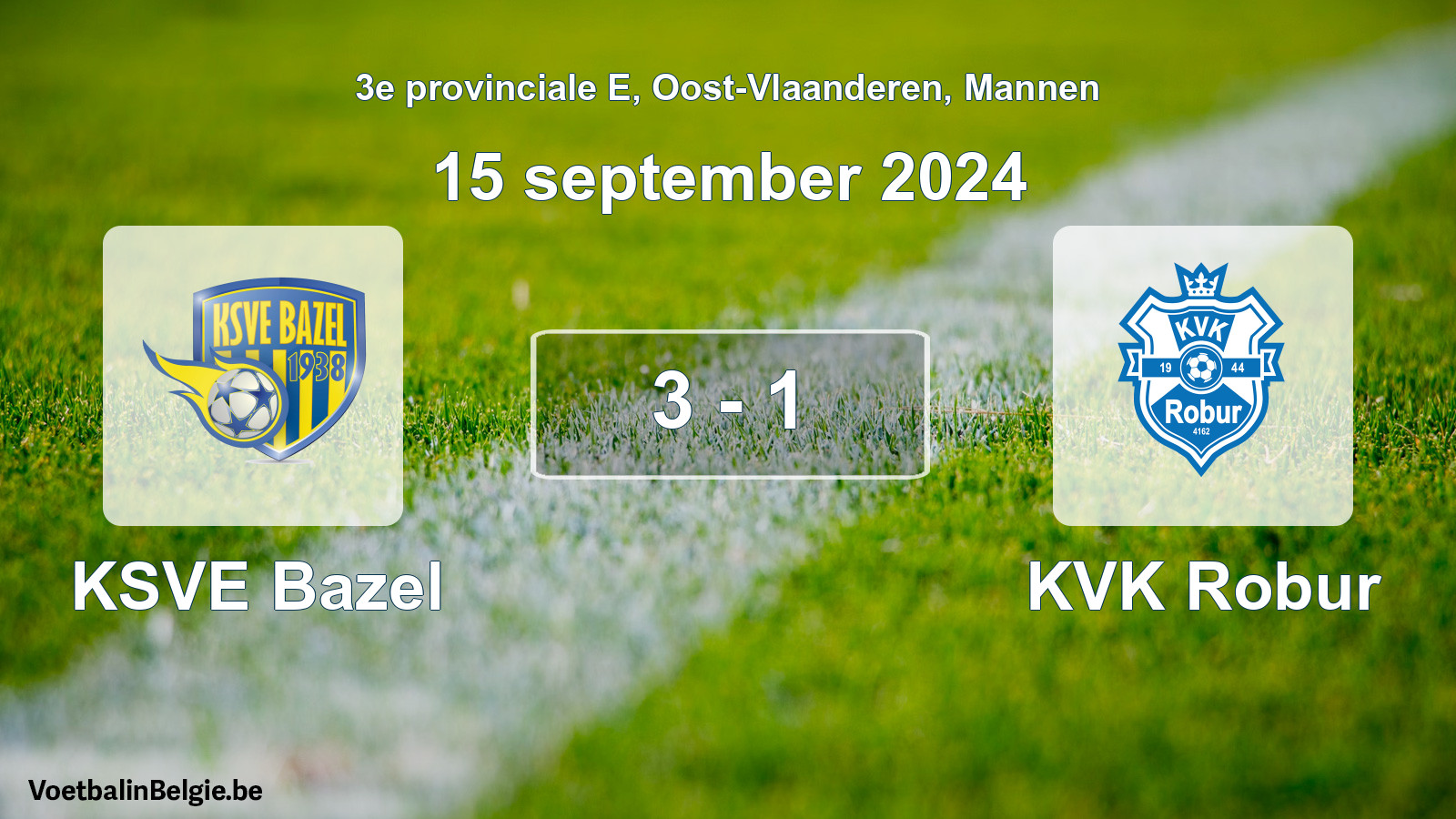 Gespeelde wedstrijd mannenvoetbal: KSVE Bazel - KVK Robur 3 - 1 (15 september 2024)