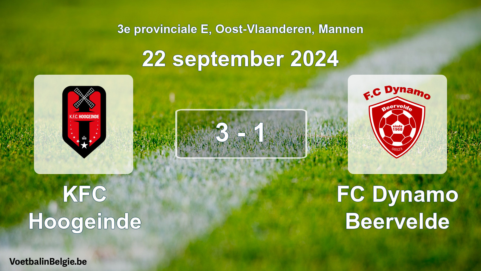 Gespeelde wedstrijd mannenvoetbal: KFC Hoogeinde - FC Dynamo Beervelde 3 - 1 (22 september 2024)