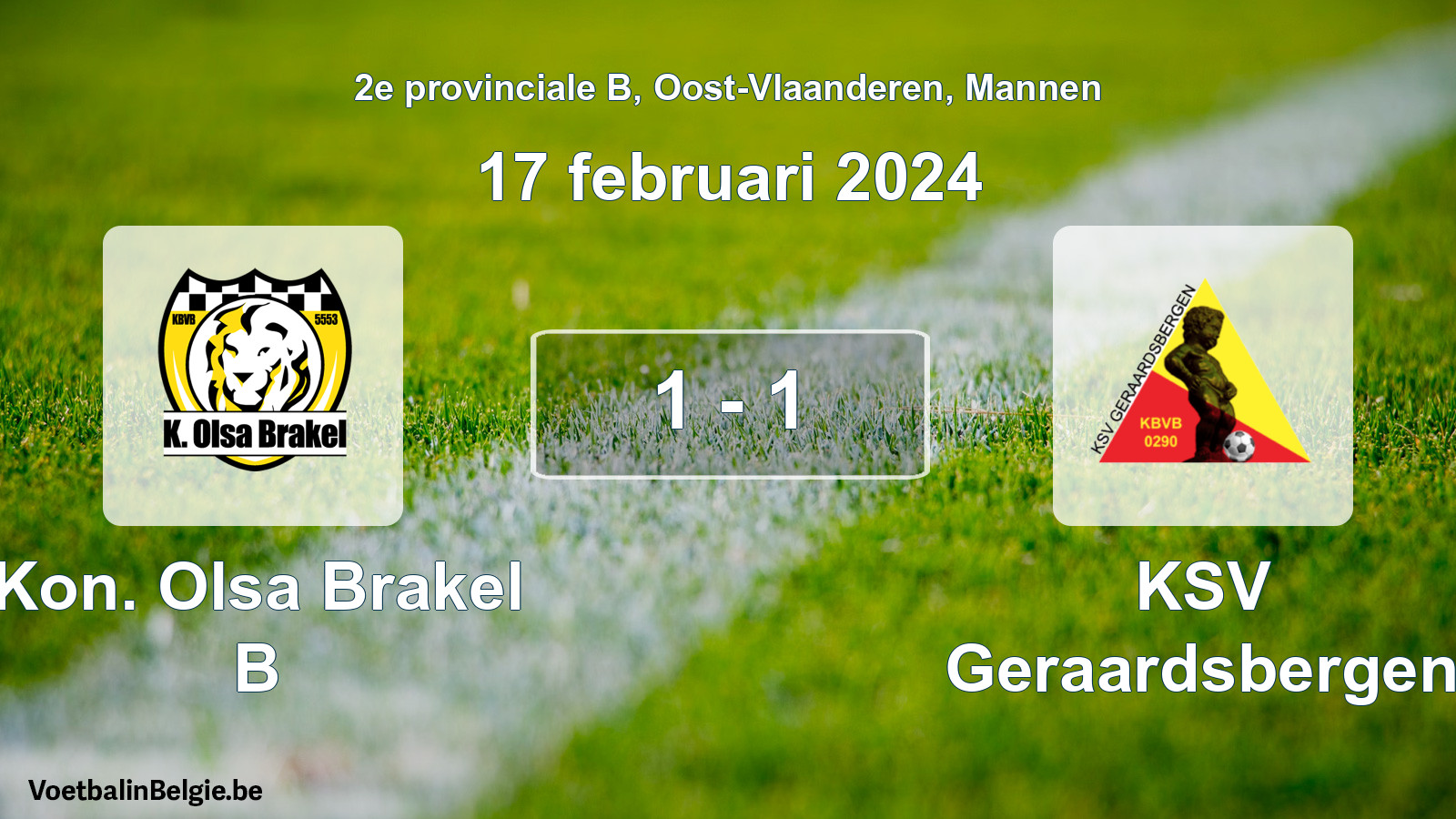 Gespeelde wedstrijd mannenvoetbal: Kon. Olsa Brakel B - KSV Geraardsbergen 1 - 1 (17 februari 2024)