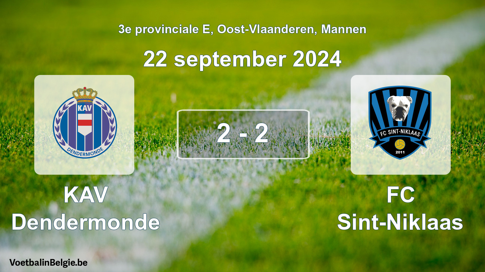 Gespeelde wedstrijd mannenvoetbal: KAV Dendermonde - FC Sint-Niklaas 2 - 2 (22 september 2024)