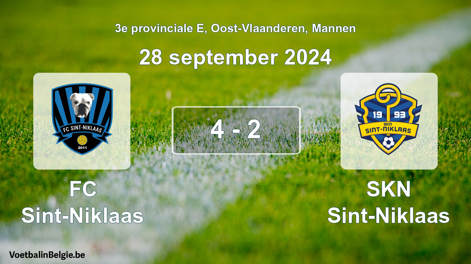Gespeelde wedstrijd mannenvoetbal: FC Sint-Niklaas - SKN Sint-Niklaas 4 - 2 (28 september 2024)