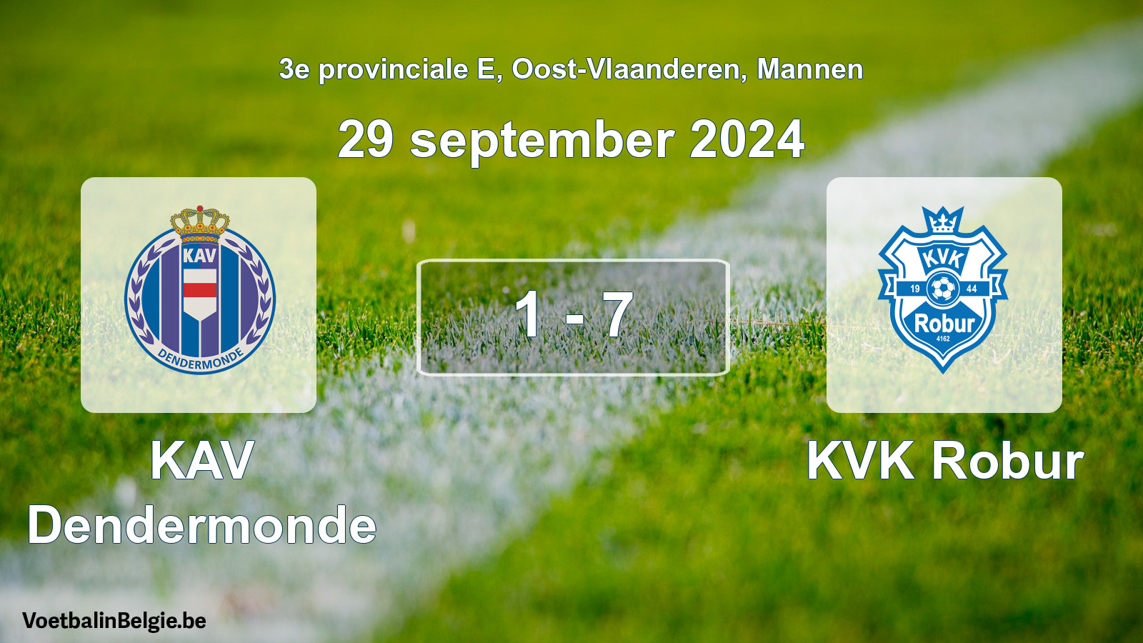 Gespeelde wedstrijd mannenvoetbal: KAV Dendermonde - KVK Robur 1 - 7 (29 september 2024)
