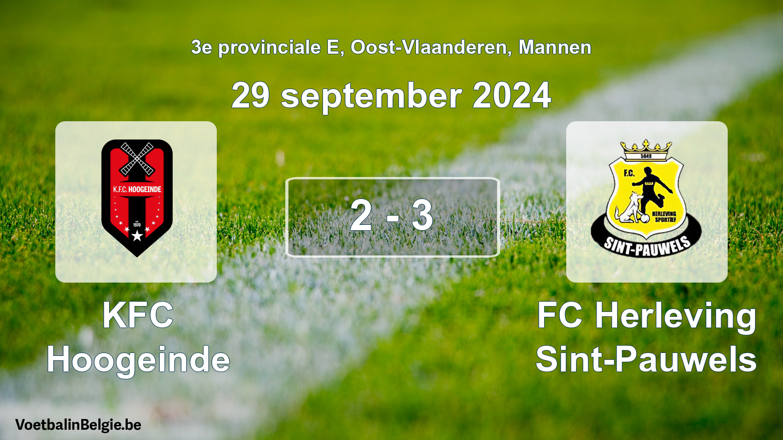 Gespeelde wedstrijd mannenvoetbal: KFC Hoogeinde - FC Herleving Sint-Pauwels 2 - 3 (29 september 2024)