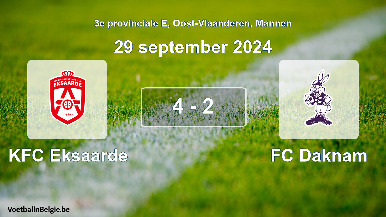 Gespeelde wedstrijd mannenvoetbal: KFC Eksaarde - FC Daknam 4 - 2 (29 september 2024)